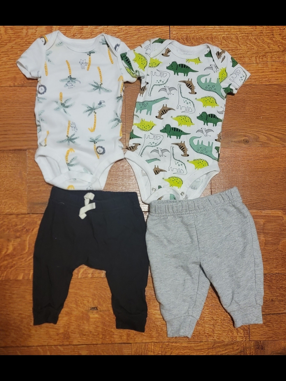 0-3M Baby Boy Outfit Lot | Dinosaur Palm Print Bodysuits + Pants
